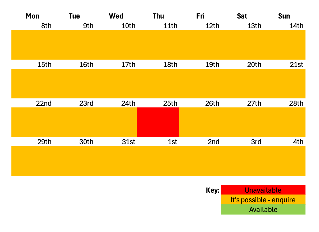 Next 4 Weeks Session Availability